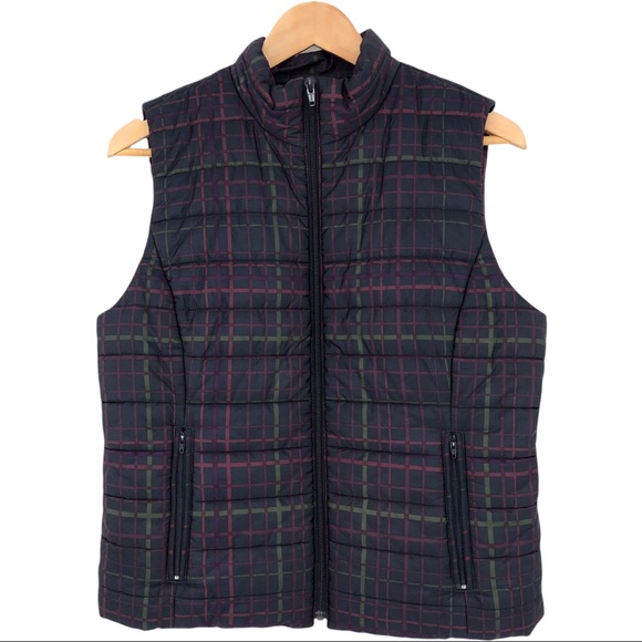 LOFT Jackets & Blazers - Loft navy & purple plaid puffer vest, M